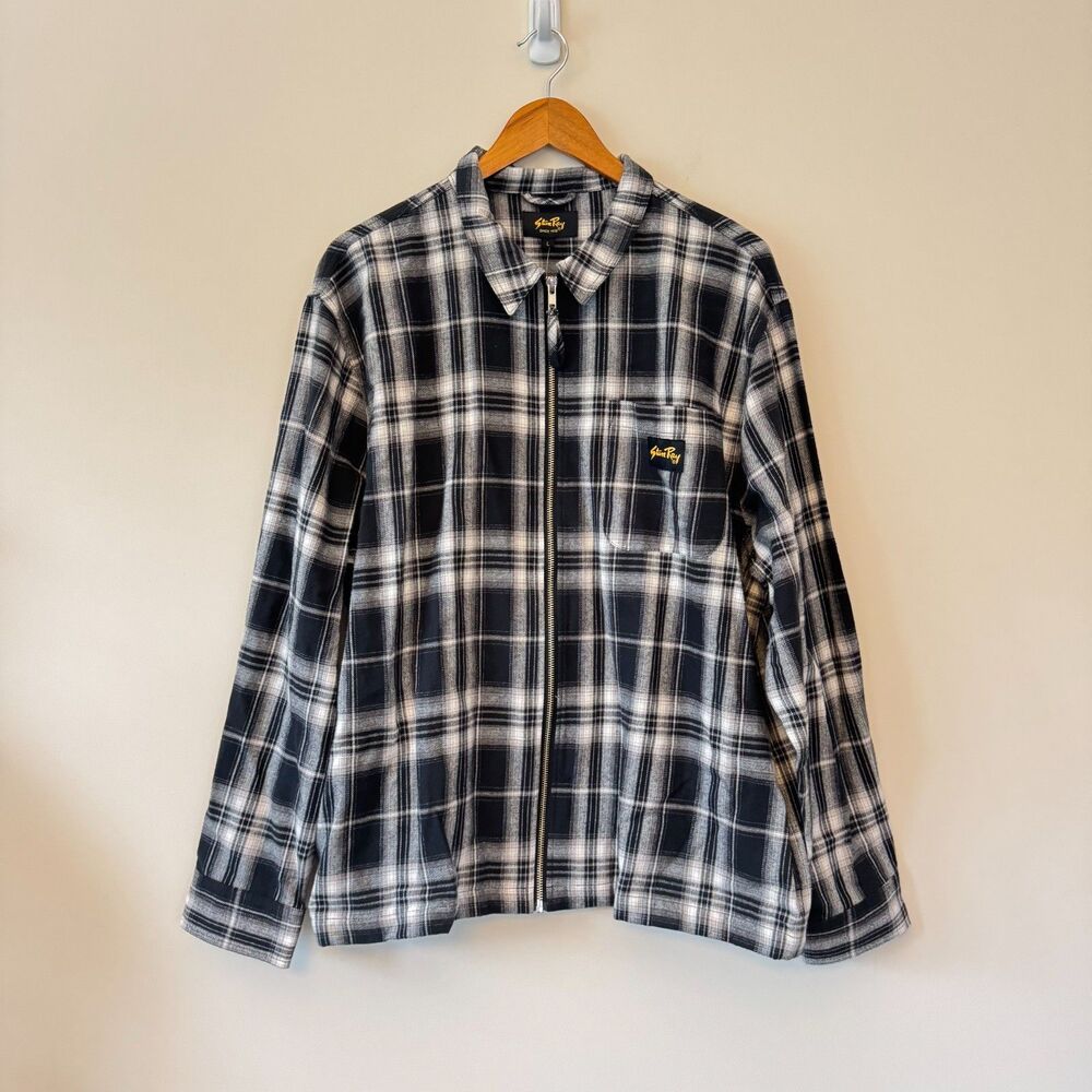 NWT Stan Ray Men's Black White Zip Shirt Size Large